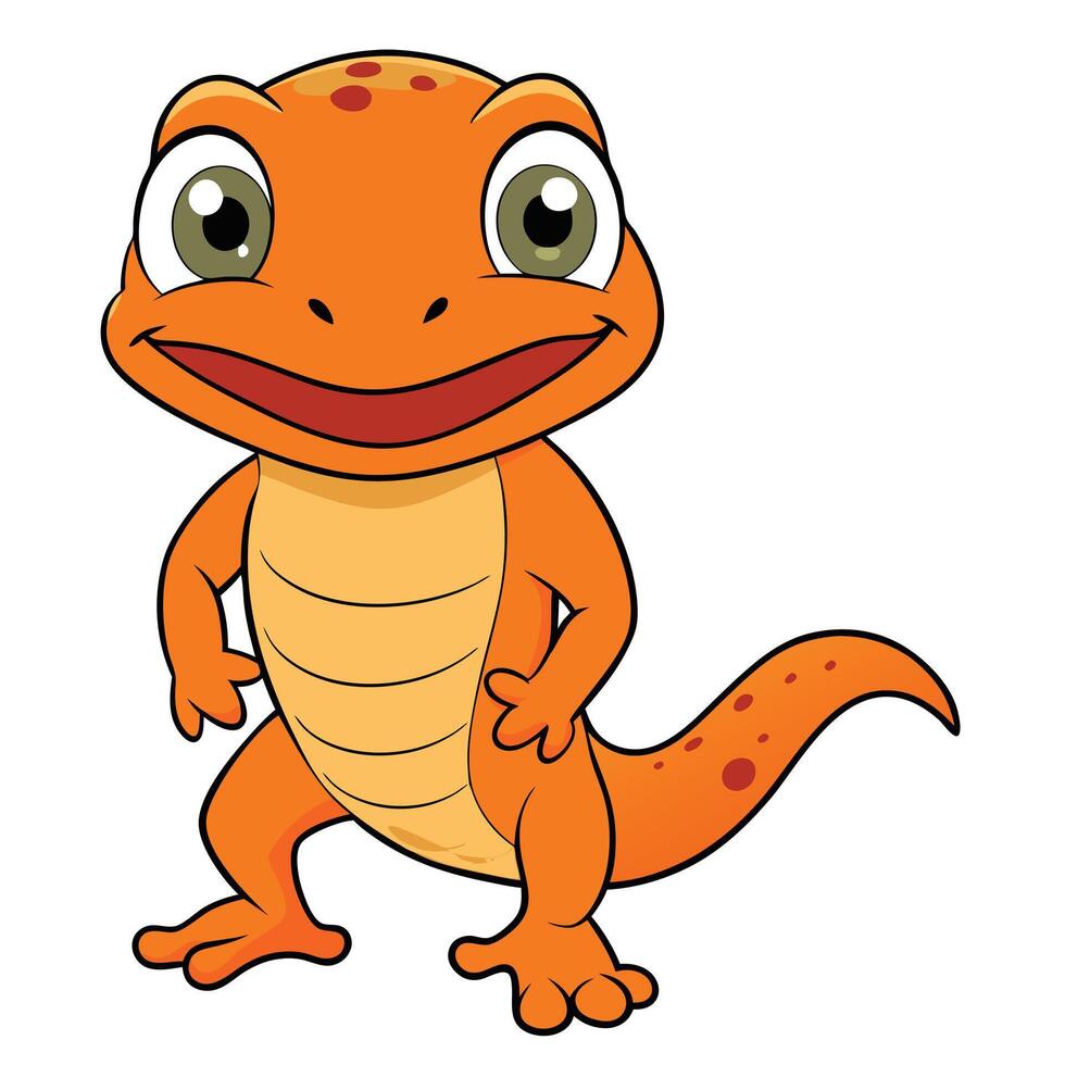 Cartoon orange salamander lizard reptile smiling animal illustration isolated vector