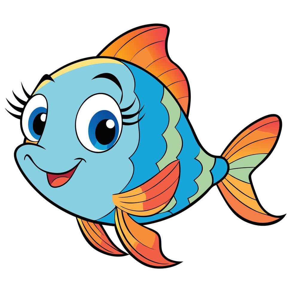 Cute cartoon fish with big eyes and smiling expression isolated vector