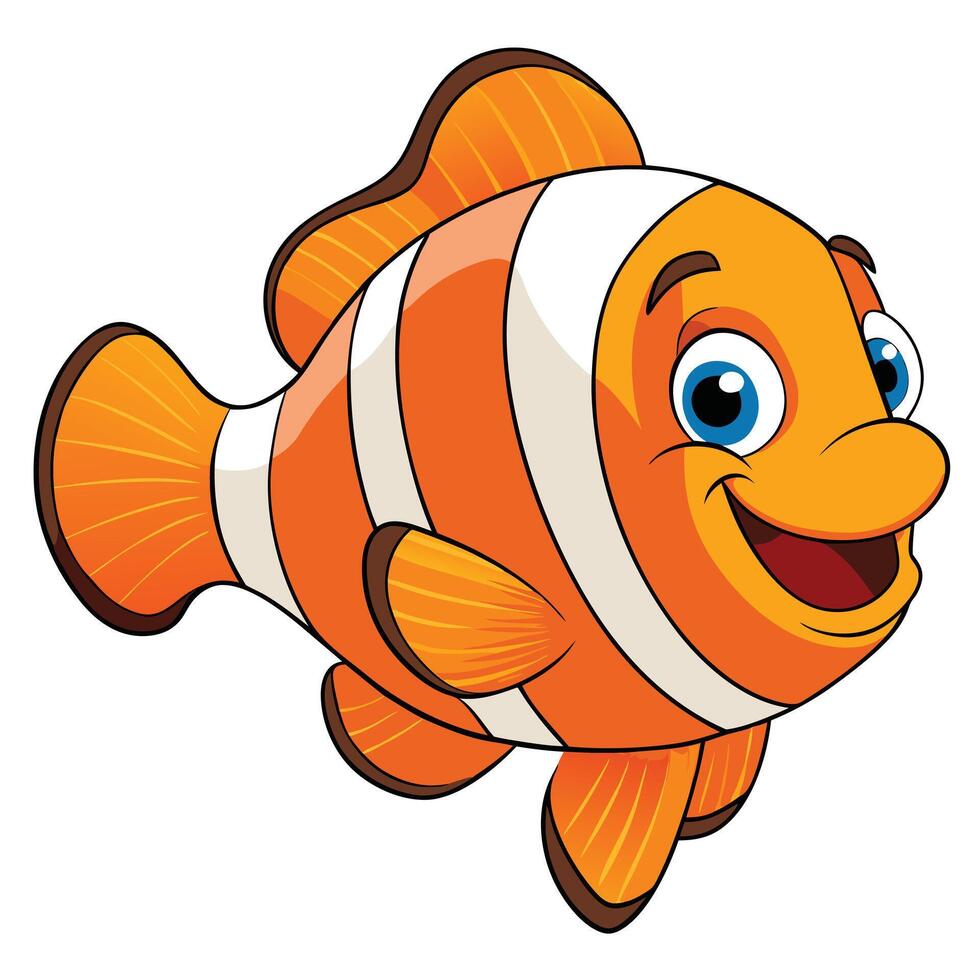 Cartoon orange clown fish with white stripes smiling happily illustration vector