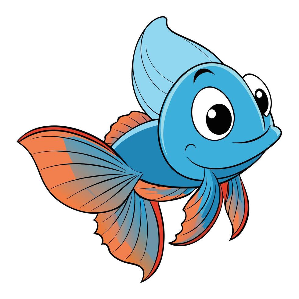 Cartoon illustration of a smiling blue fish with orange fins isolated vector