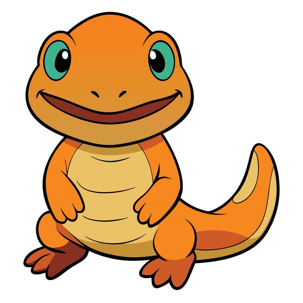 Cartoon orange salamander smiling adorable reptile character with big eyes vector