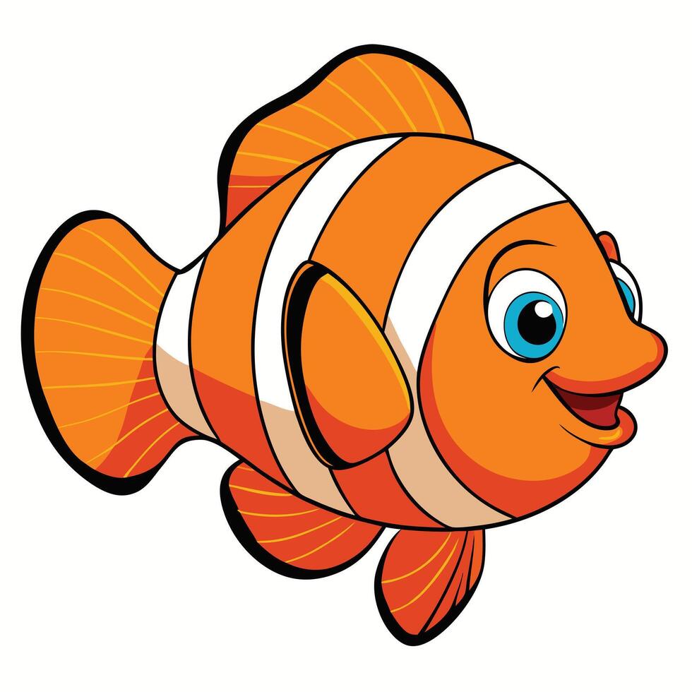 Cartoon style clownfish illustration cheerful aquatic animal with orange and white stripes vector