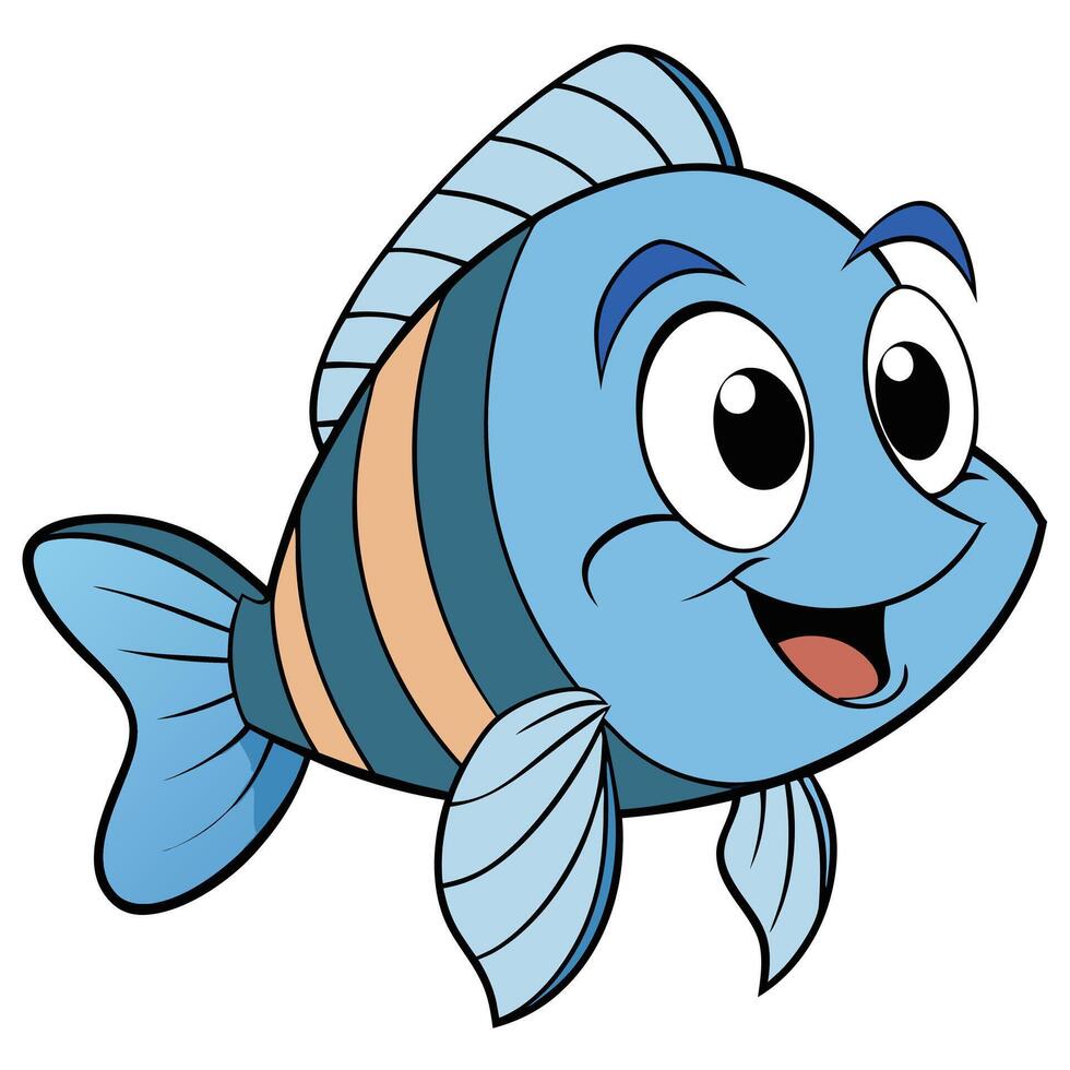 Happy cartoon fish with striped pattern swimming underwater in the ocean vector
