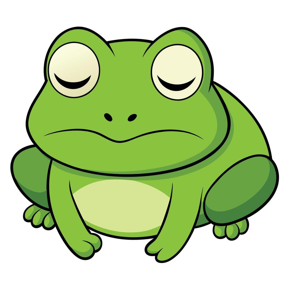Cartoon green frog with sad expression isolated on white background illustration vector