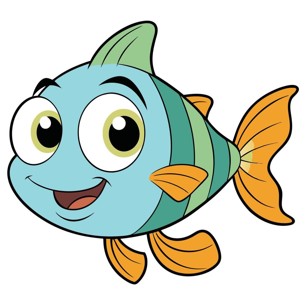 Friendly fish cartoon illustration with big eyes and cheerful expression vector
