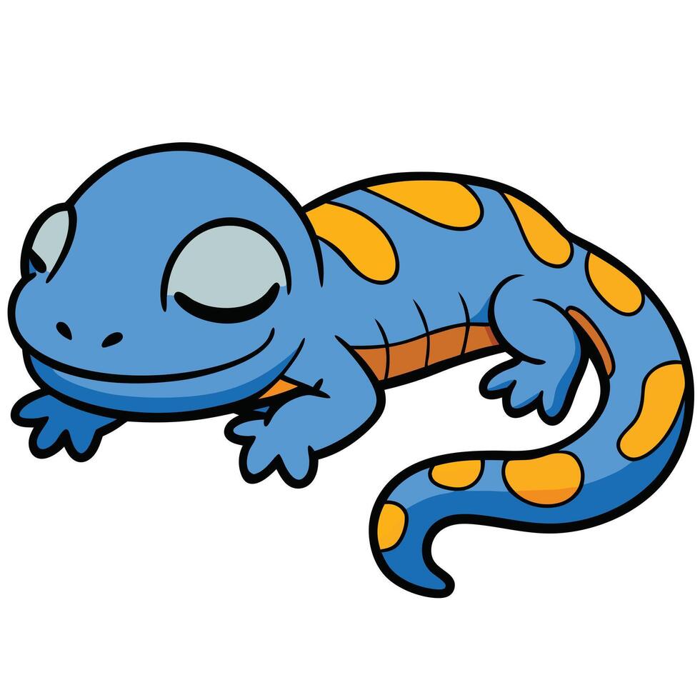 Cartoon blue salamander with yellow spots smiling reptile illustration vector