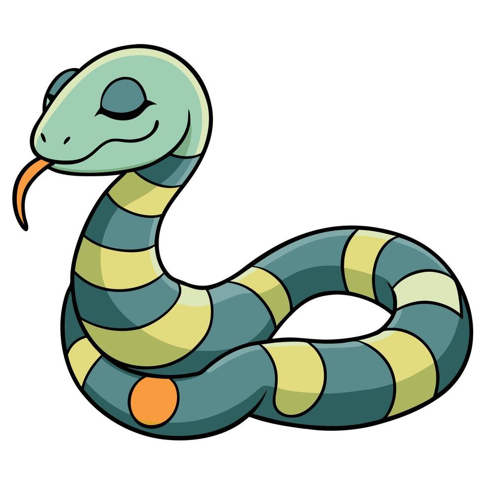 Cute striped snake cartoon illustration coiled with a gentle expression vector