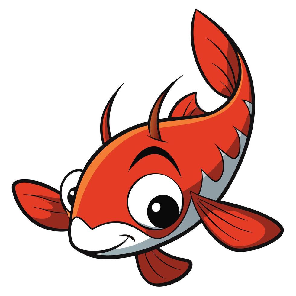 Cute red koi fish cartoon illustration swimming isolated on white background vector