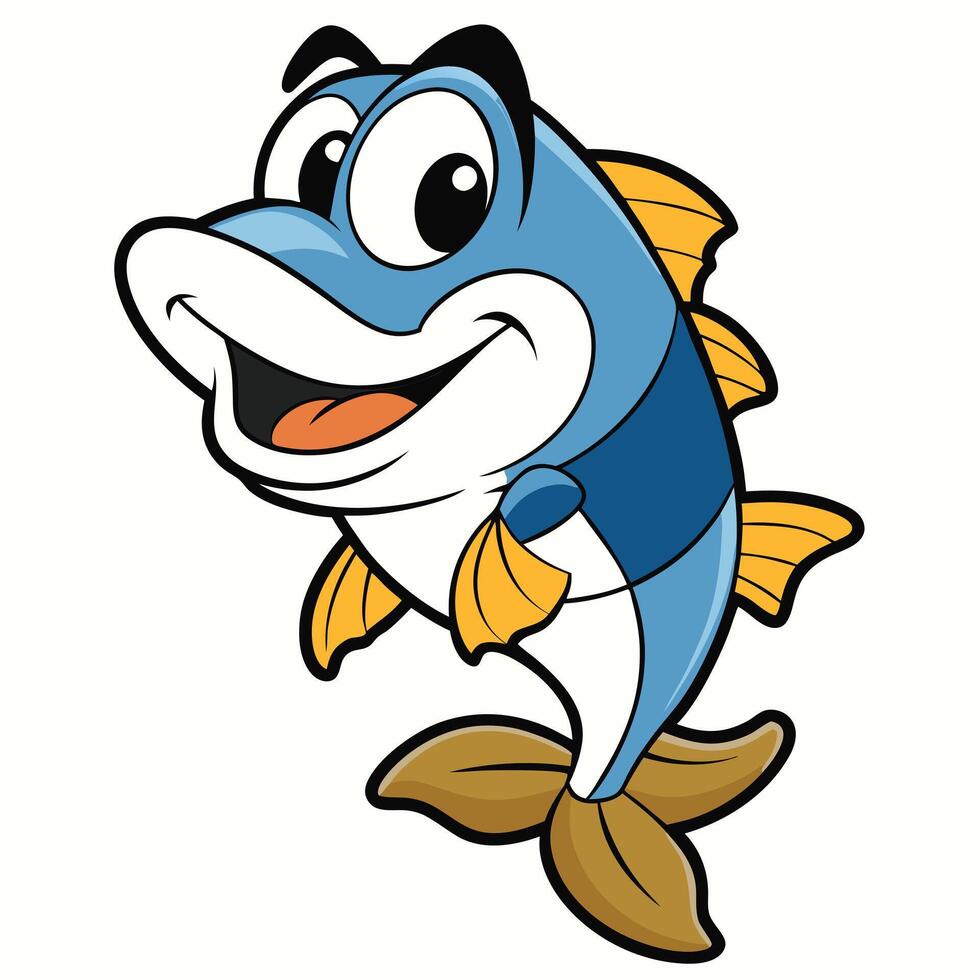 Cheerful cartoon fish swimming with a happy smile aquatic design vector