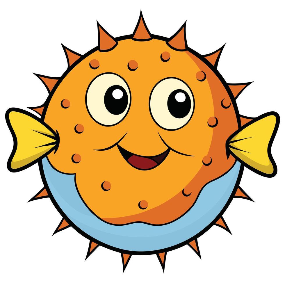 Cute cartoon pufferfish illustration with spikes and friendly smile vector