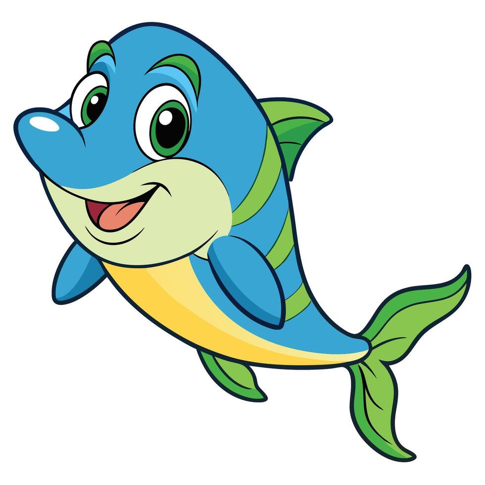 Cheerful cartoon dolphin swimming underwater with a happy expression and vivid colors vector