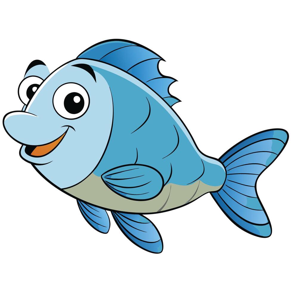 Smiling blue fish cartoon character swimming in white isolated background vector