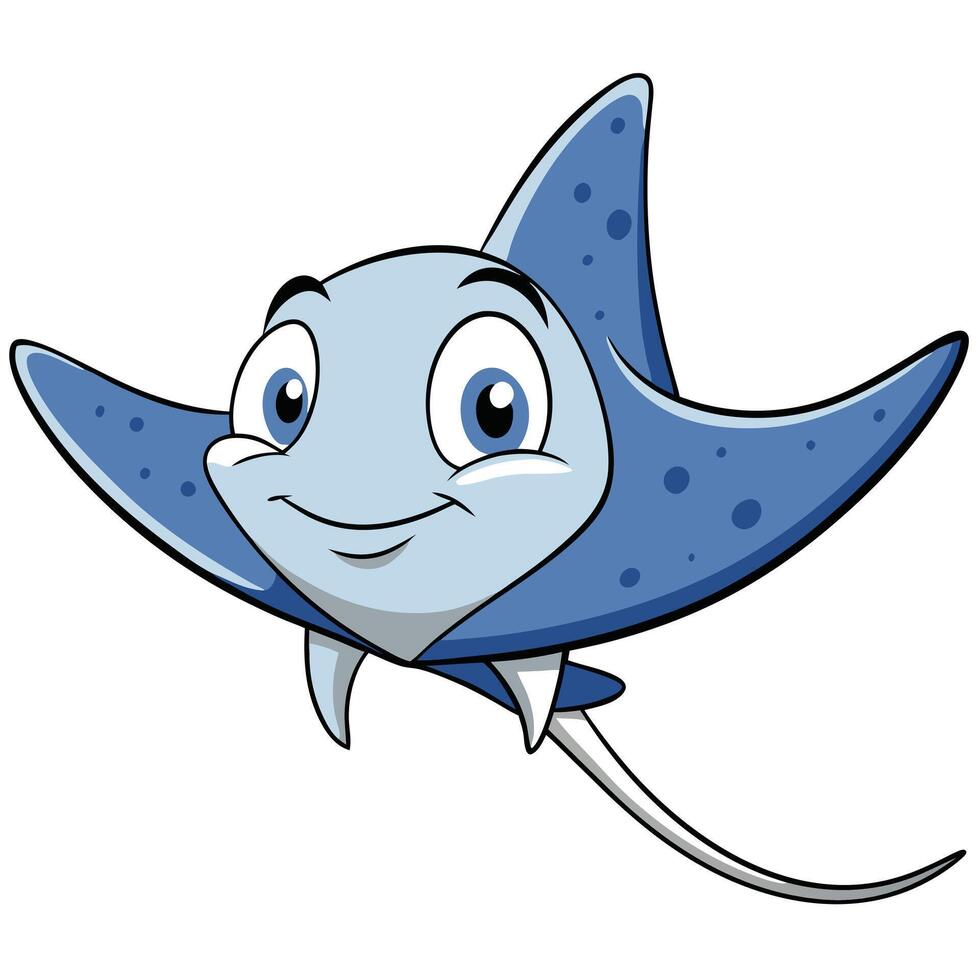 Cute cartoon blue spotted stingray swimming in the ocean illustration vector