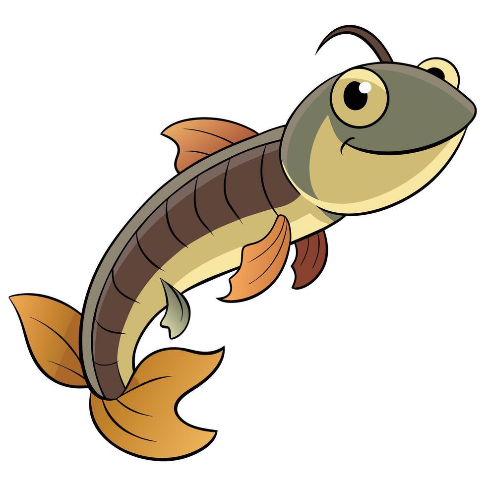 Cartoon fish character illustration with big eyes and smiling face isolated vector