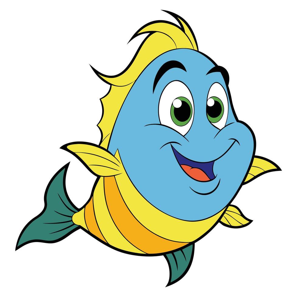 Adorable cartoon fish illustration cheerful aquatic creature in vibrant colors on white vector
