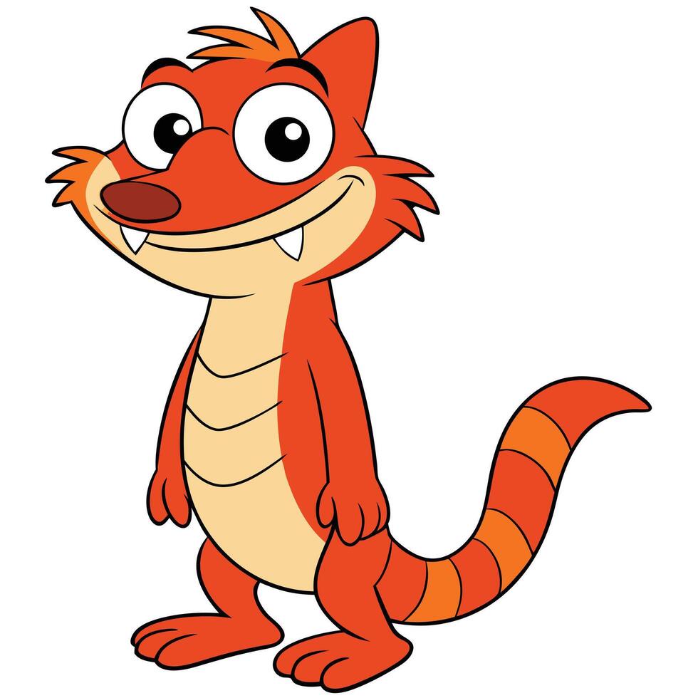 Standing cartoon orange lizard character with big eyes and smiling expression vector