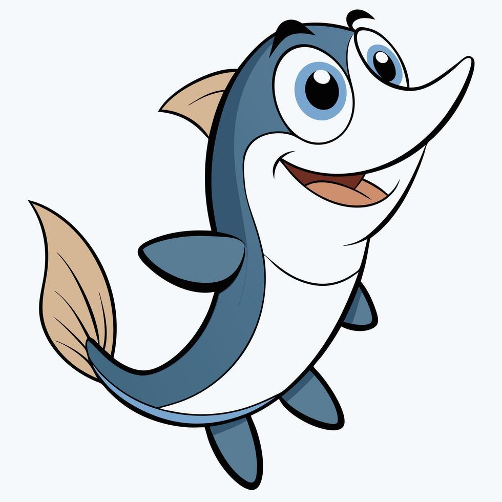 Cheerful cartoon swordfish swimming with a happy expression and large blue eyes vector