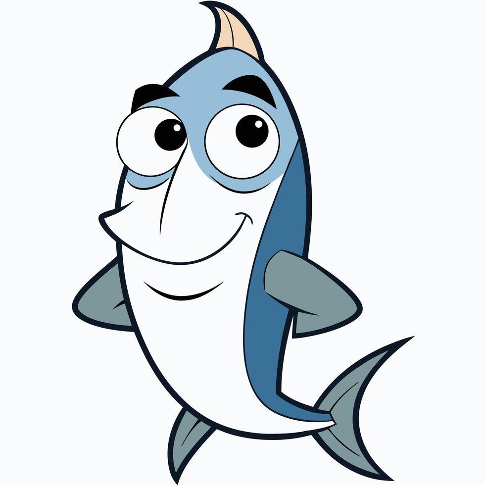 Cheerful cartoon fish character illustration with googly eyes on white background vector