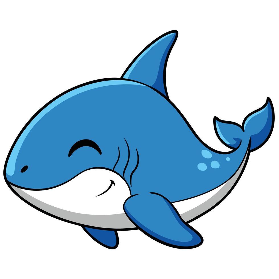 Cute blue cartoon shark character illustration with smiling face vector