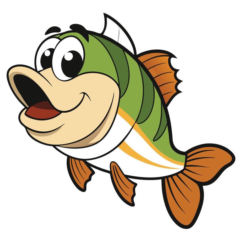 Cheerful cartoon fish character with big eyes and a smiling face design vector