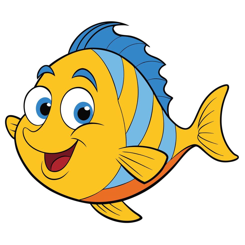 Smiling tropical fish cartoon character illustration aquatic life undersea animal vector