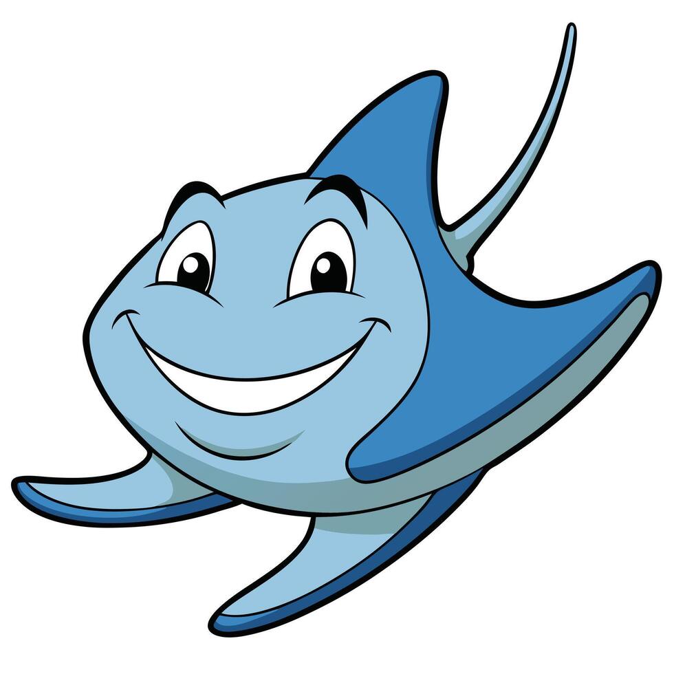 Cheerful cartoon stingray character illustration swimming with a big smile on white vector