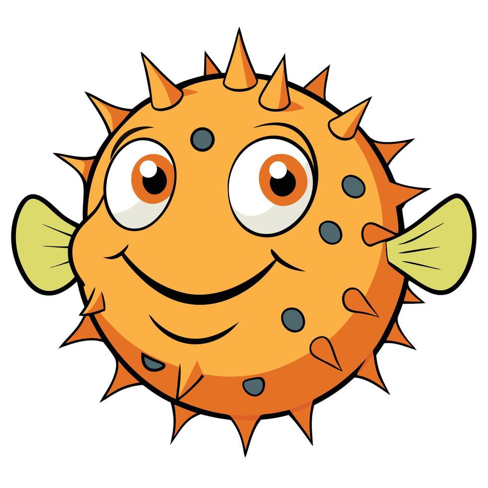 Cheerful cartoon pufferfish with spikes and big eyes illustration vector