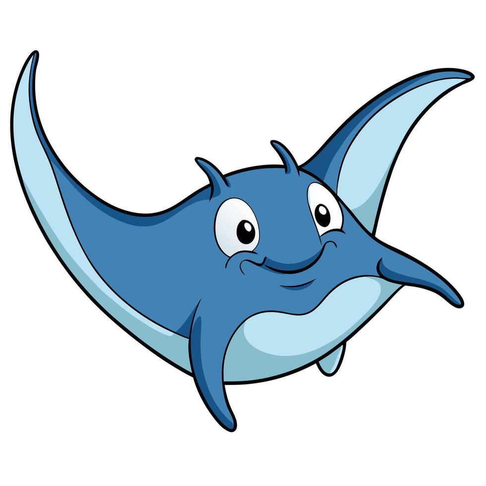 Cute cartoon blue manta ray smiling isolated on white background illustration vector