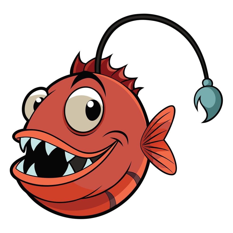 Cartoon anglerfish with big eyes and teeth character design illustration vector