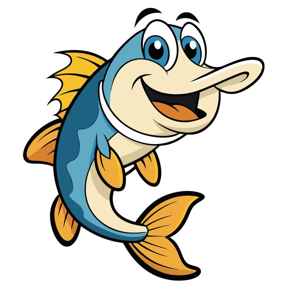 Happy cartoon fish swimming smiling blue and yellow colors illustration vector