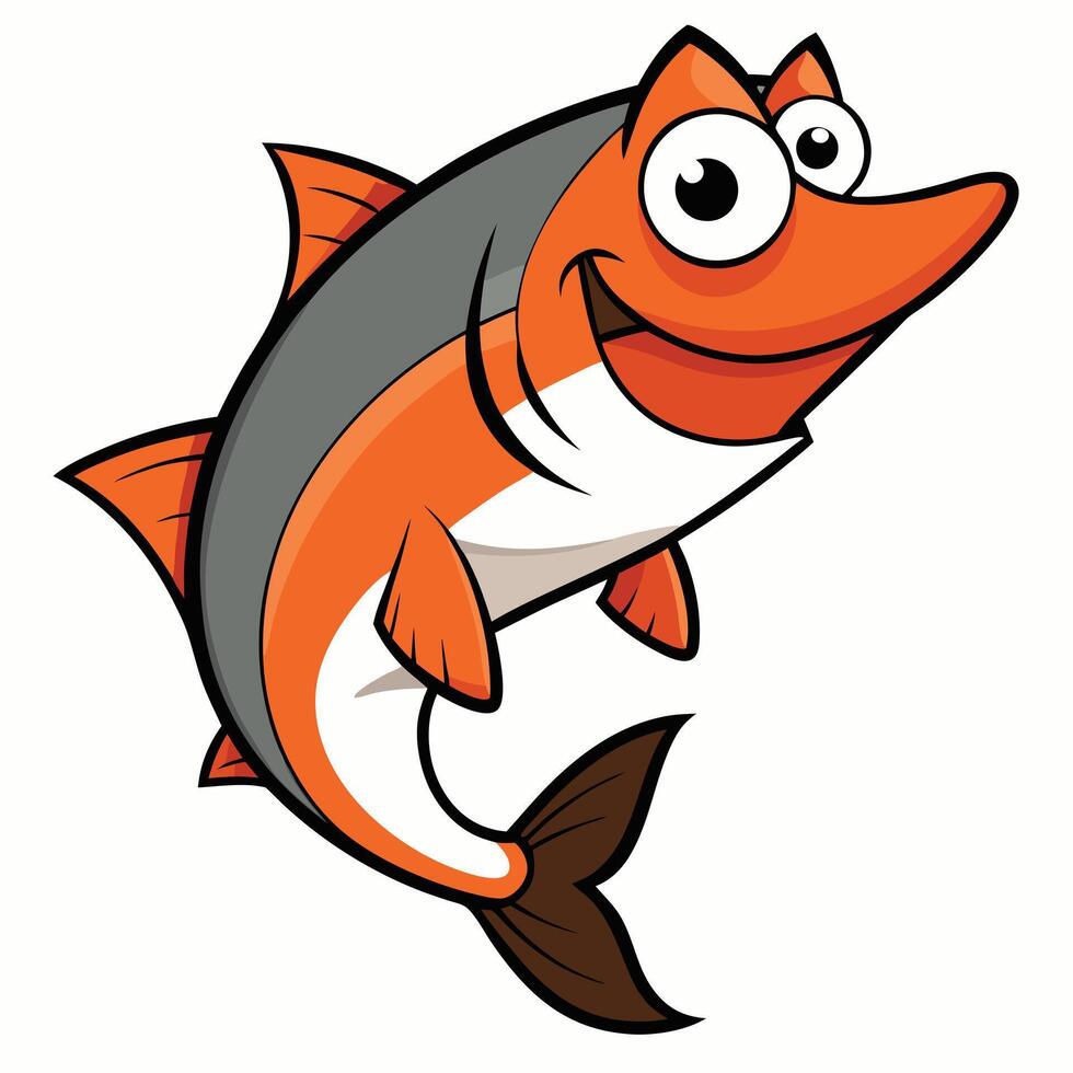 Cartoon fish illustration with orange color scheme and smiling expression vector