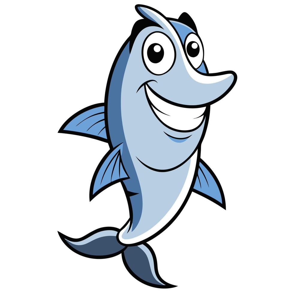 Cartoon swordfish illustration cheerful character design smiling fish animation vector