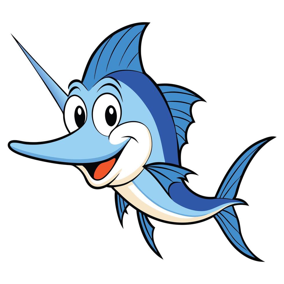 Happy blue marlin cartoon illustration perfect for childrens design projects vector