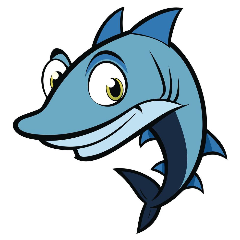 Cartoon blue shark with big eyes and a friendly smile isolated vector