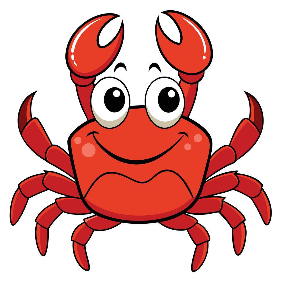 Cute cartoon red crab character with big eyes and smiling face illustration vector
