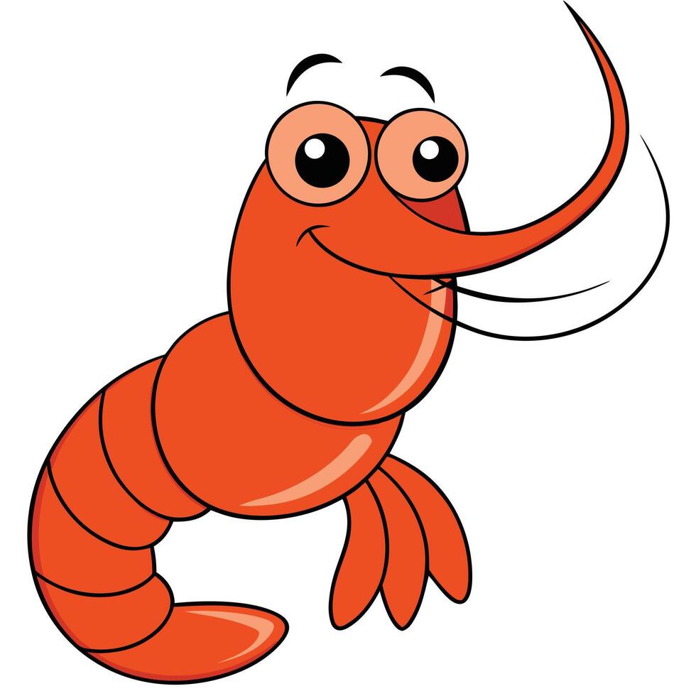 Cartoon shrimp mascot illustration smiling marine life character design vector