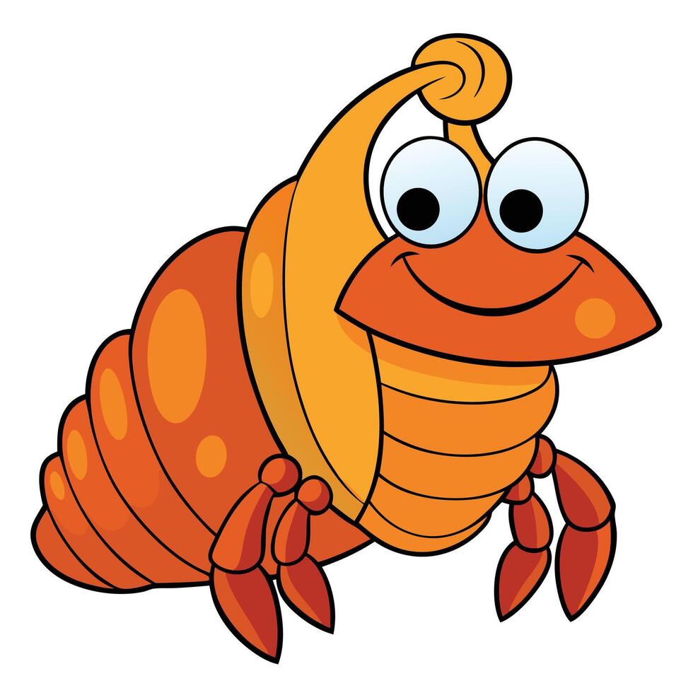 Cheerful cartoon hermit crab illustration with shell and big eyes vector