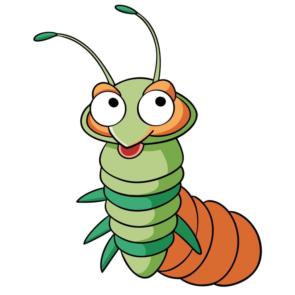 Cute green and orange cartoon caterpillar illustration smiling face design vector