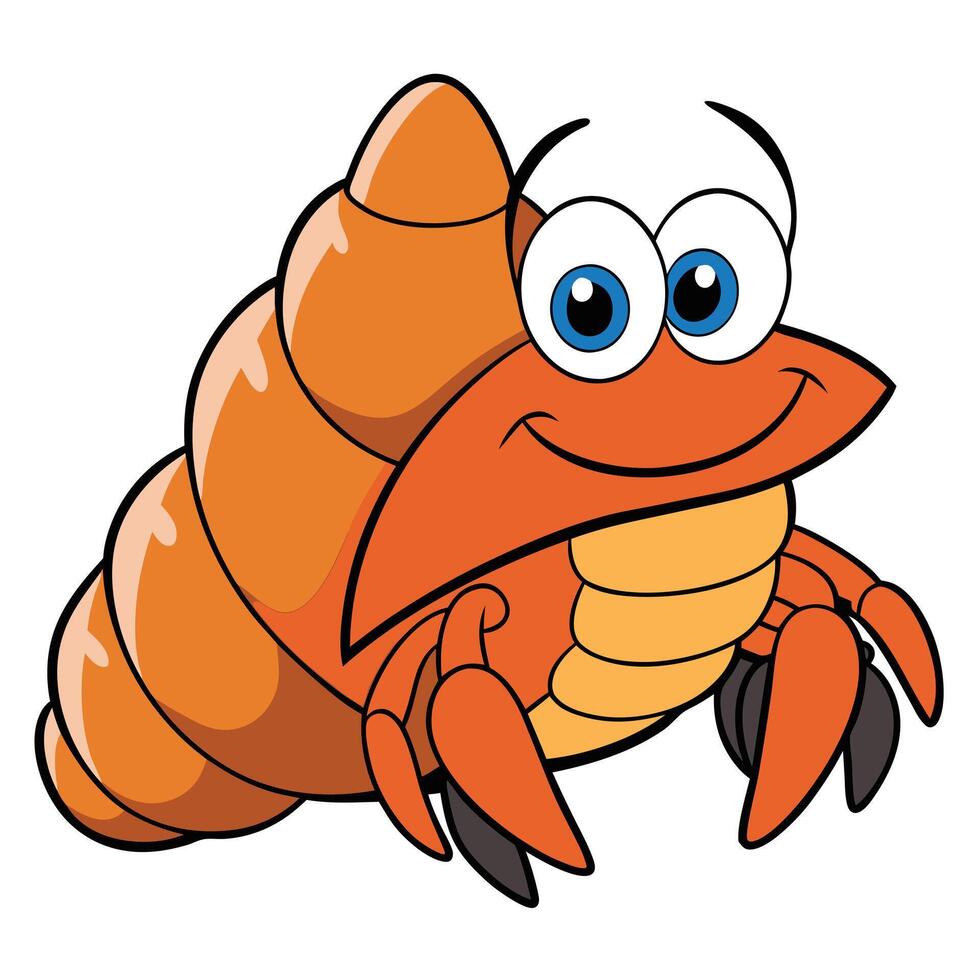 Happy cartoon hermit crab with shell illustration for kids vector