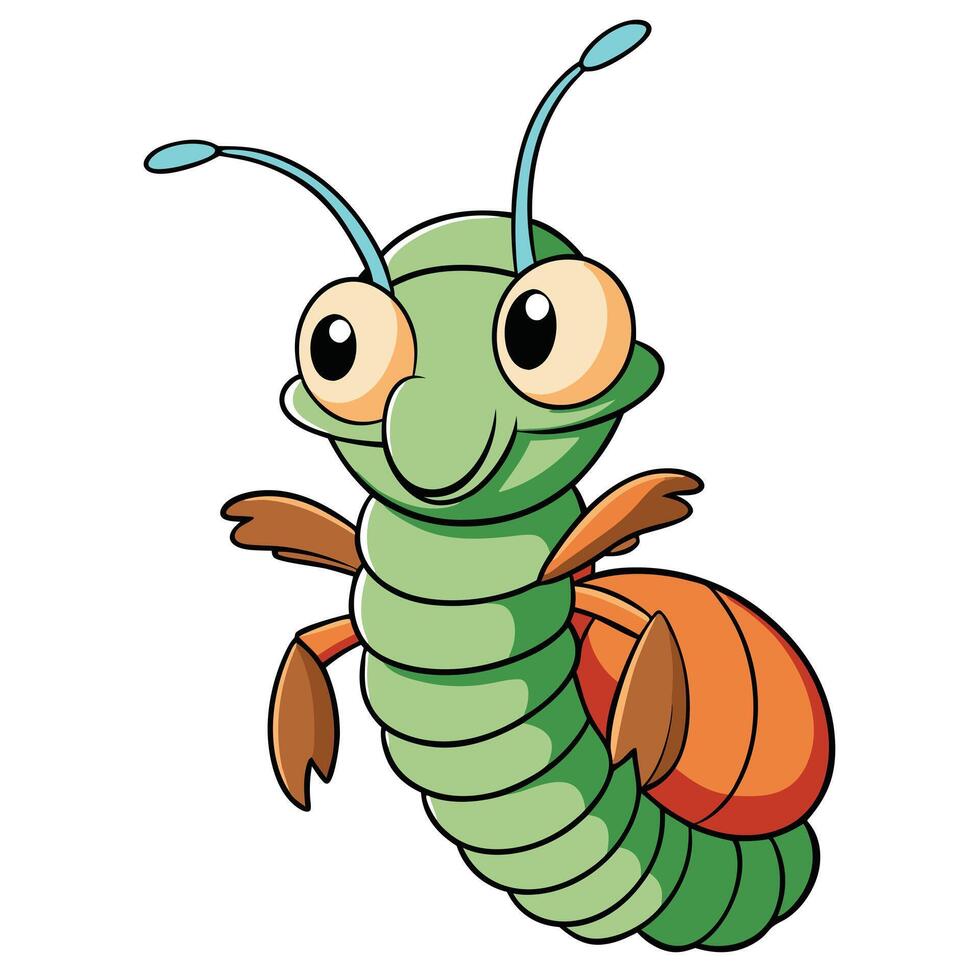 Smiling cartoon centipede character illustration with big eyes and antennae vector