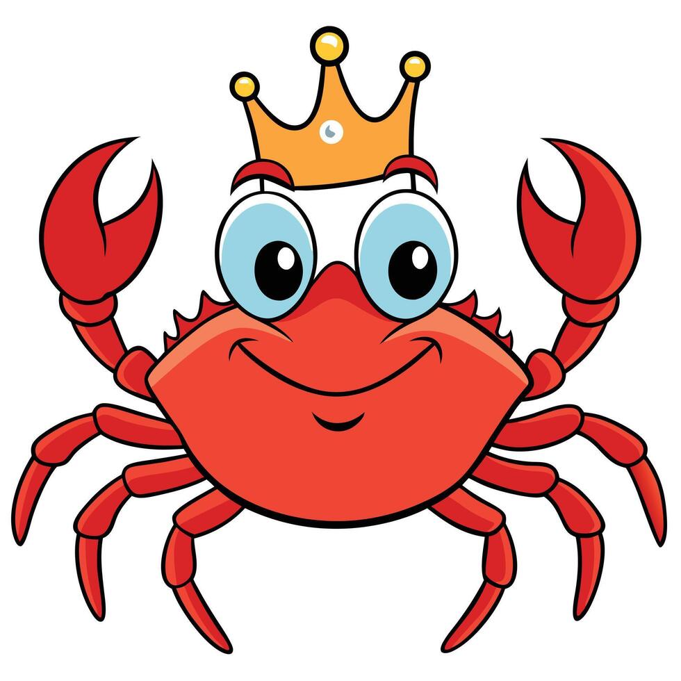 Cartoon crab wearing a golden crown on a white background illustration vector