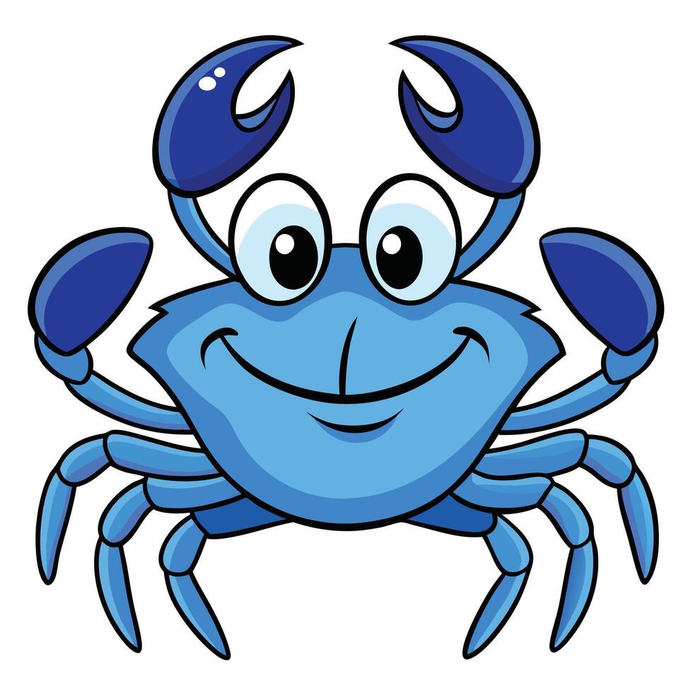 Cheerful blue crab cartoon character illustration isolated on white background vector
