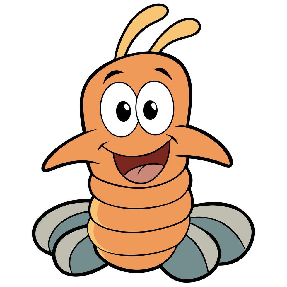 Happy orange cartoon bug character with big eyes and friendly smile vector