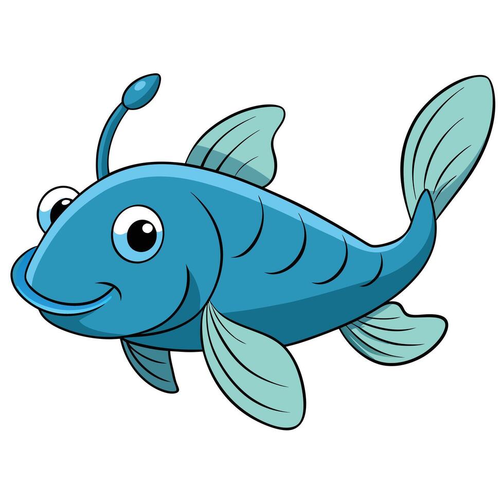 Cute cartoon anglerfish character with lantern isolated on white background illustration vector