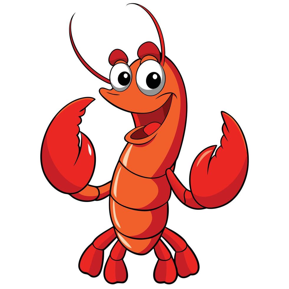 Happy cartoon lobster character with big claws ready for a fun party vector