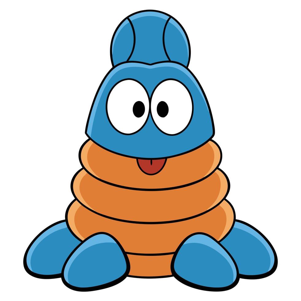 Cartoonish friendly monster with orange rings and blue body illustration design vector