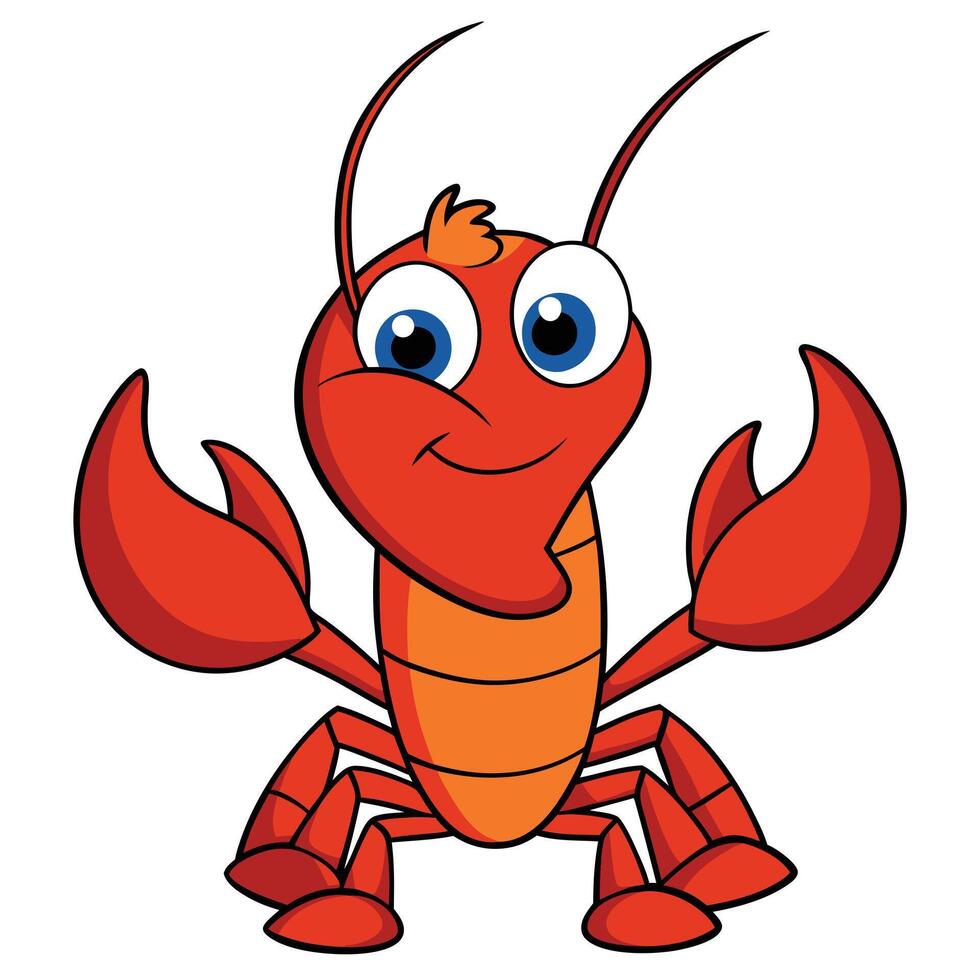 Cute cartoon lobster character illustration funny red crustacean sea animal vector