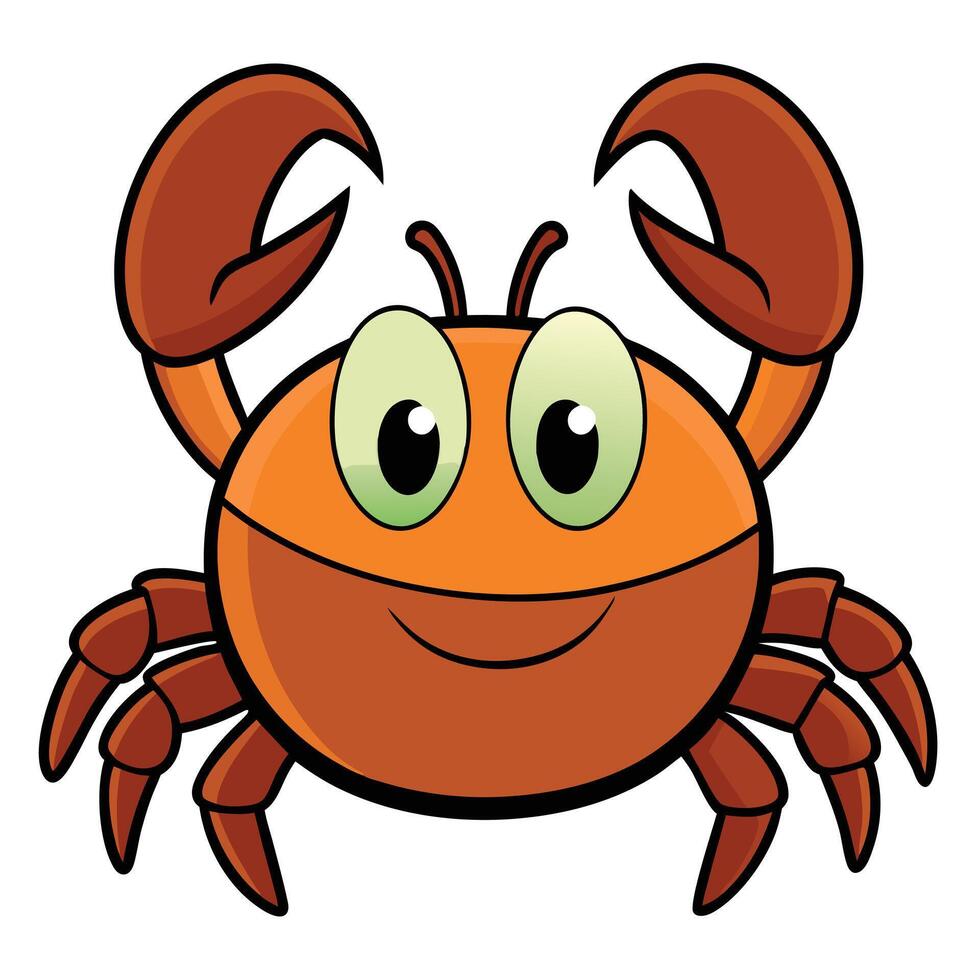 Cute cartoon crab character illustration with big eyes and claws on white vector