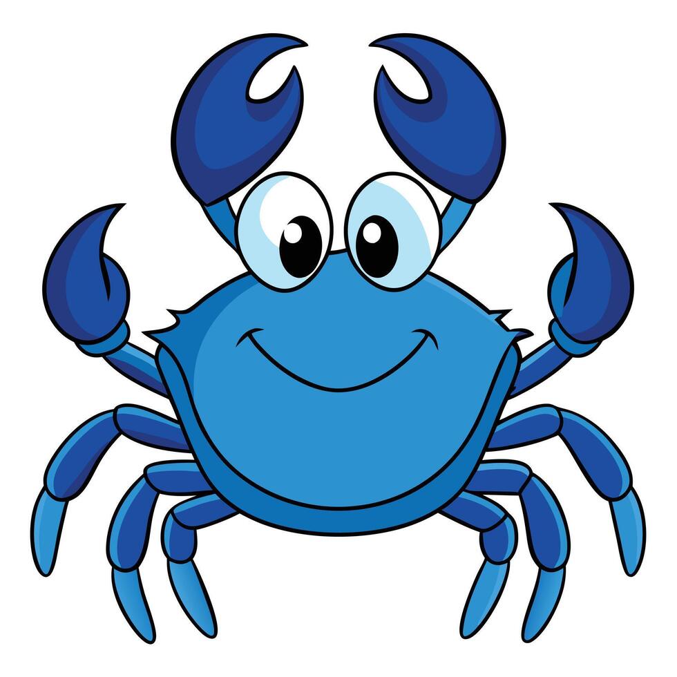 Cartoon illustration of a cute blue crab with a smiling face isolated vector