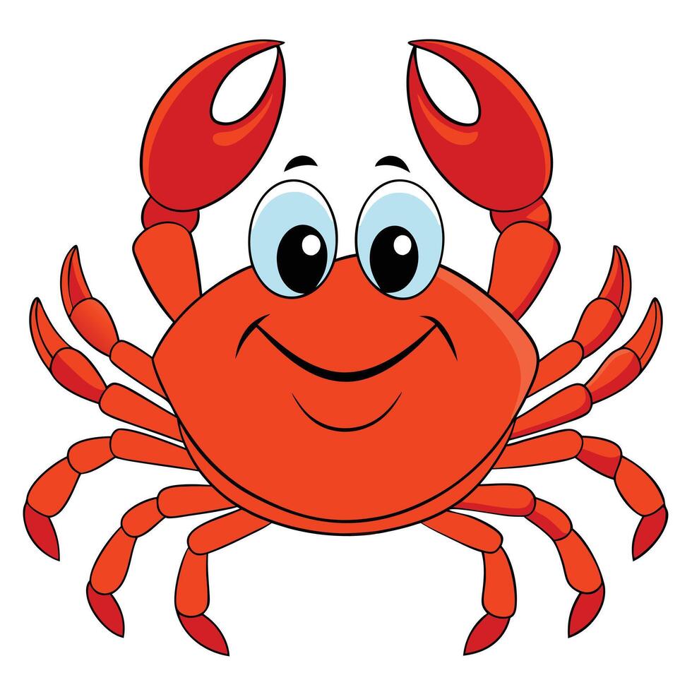 Cartoon crab character with big eyes and cheerful smile on white background vector